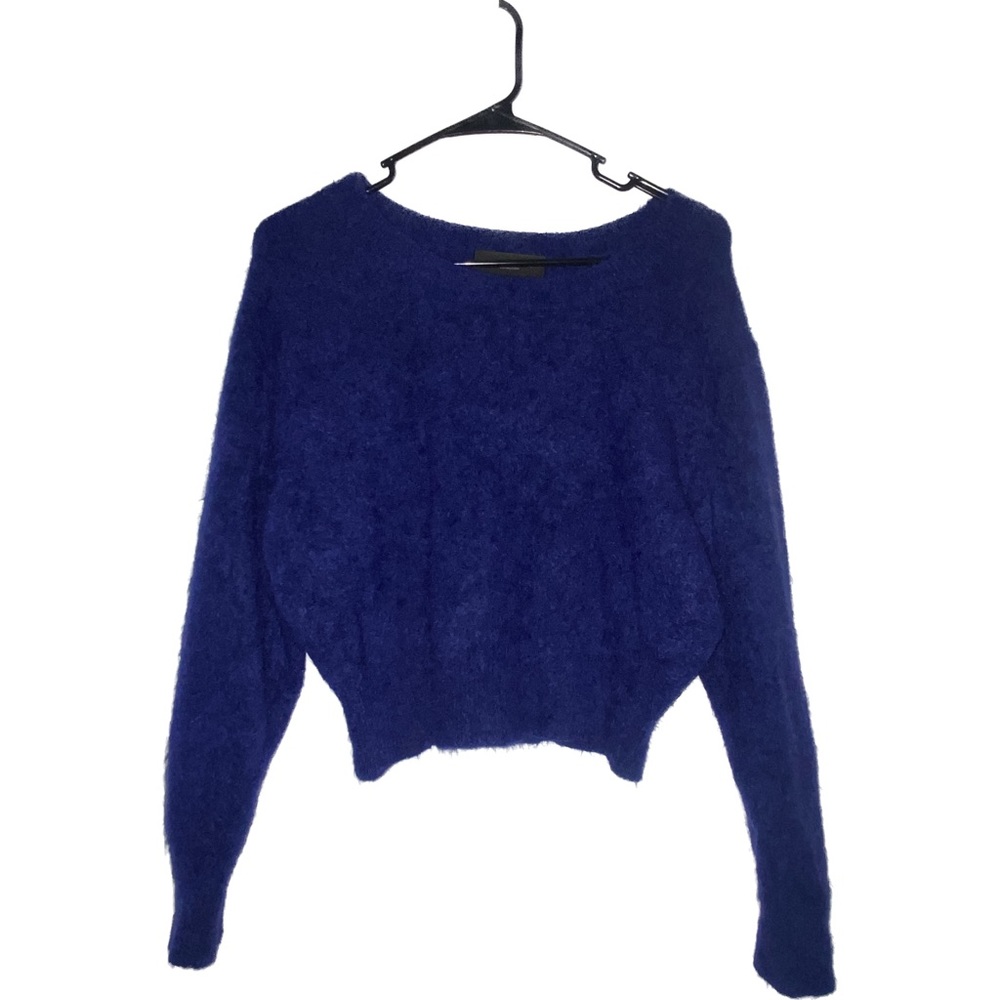 Blue Jill Stuart Collection Arlene Angora Fuzzy Cropped Sweater